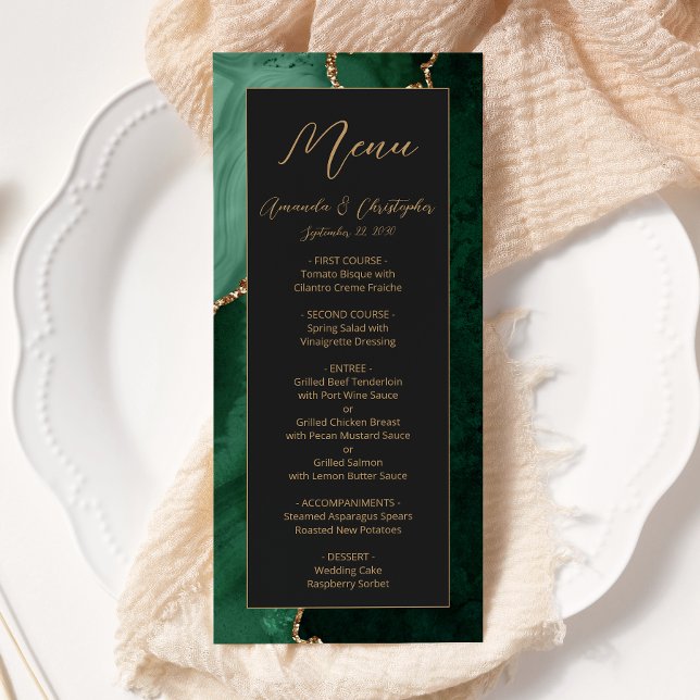 Menú Boda oscuro de la edad moderna de oro verde esmera (Subido por el creador)