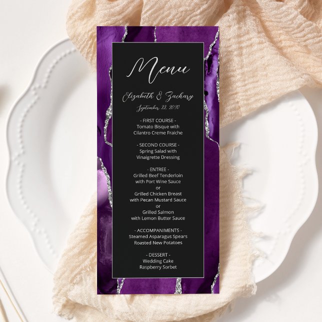 Menú Boda oscuro de la plata morada moderna (Subido por el creador)