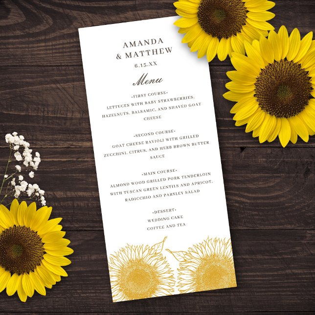 Menú Boda otoño de verano amarillo con flor de girasol  (Subido por el creador)