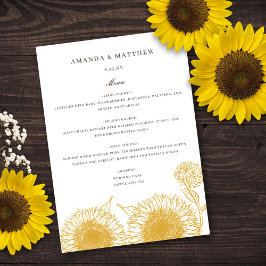 Menú Boda otoño de verano amarillo con flor de girasol 