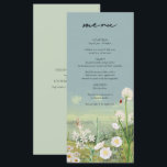 Menú Boda paisajista de la montaña de flores silvestres<br><div class="desc">Un bonito diseño de boda de acuarela y paisajes montañosos. Un diseño único que utiliza botánicos de acuarela blanca y un paisaje de montaña acuarela en el fondo. Diseño floral silvestre moderno con montañas y ríos a orillas del lago. Un elegante diseño de carta de bodas con elementos modernos. También...</div>