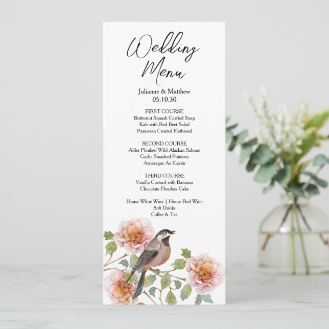 Menú Boda Pájaro en Flores (Anverso de pie)