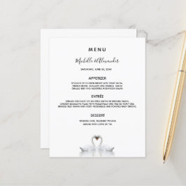 Menú boda pareja de cisnes minimalista blanco