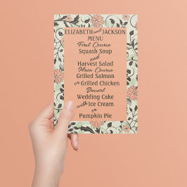 Menú Boda Peach, Green y Brown Chintz