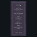 Menú Boda personalizada púrpura oscura simple y elegant<br><div class="desc">Moderna tipografía minimalista moderna de color morado oscuro índigo y blanco a la moda,  plantilla de carta de bodas personalizada con un fondo vintage de apariencia angustiada. Más          boda coincidente disponible en la colección.</div>