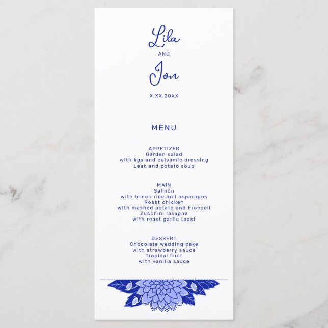 Menú Boda personalizado de Dahlia (Anverso)