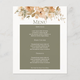 Menú Boda personalizado de flor de cubrecama verde