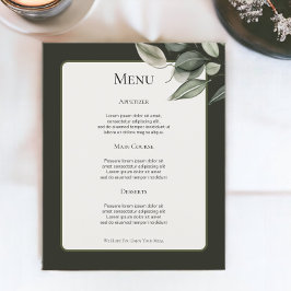 Menú Boda personalizado de follaje verde silencios