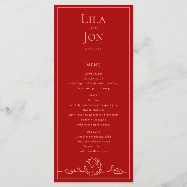 Menú Boda personalizado de Lotus (Anverso)