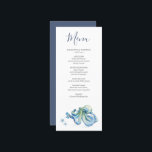 Menú Boda personalizado Diseña bodas de playa<br><div class="desc">Estos diseños de menú boda personalizados incluyen un pulpo acuarela y una estrella de mar en tonos azules. Utilice los campos de plantilla para agregar sus detalles personalizados. Una elección náutica para tu tema de bodas en la playa. Si desea obtener ideas de menú boda más asequibles, visite www.zazzle.com/dotellabelle Arte...</div>