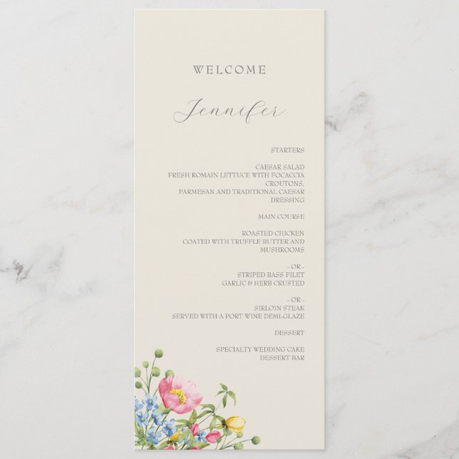 Menú Boda personalizado floral (Anverso)