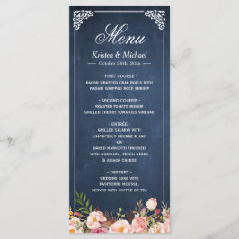 Menú boda Pizarro Rústico Floral Vintage Azul