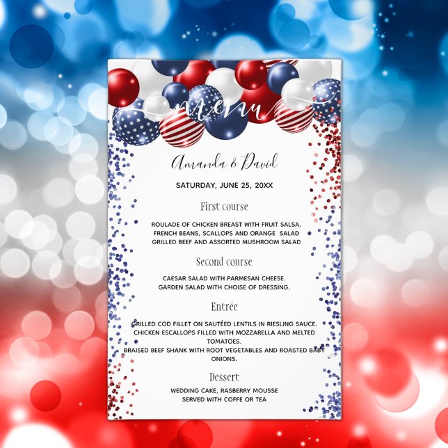Menú boda presupuesto patriótico rojo azul (Subido por el creador)