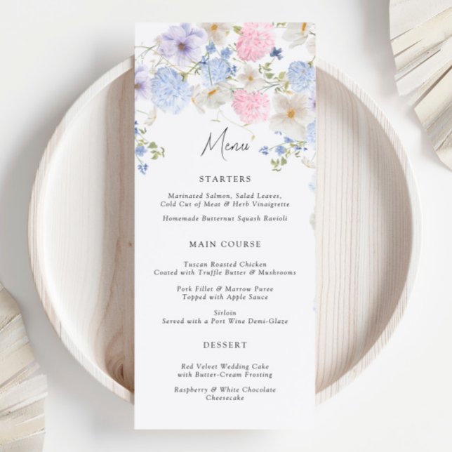 Menú Boda Primavera Morado Y Flores Silvestres Rosadas (Subido por el creador)