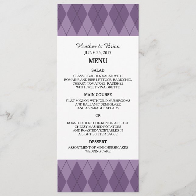 Menú Boda Purple Argyle (Anverso)