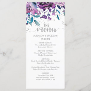 Menú Boda Purple Floral & Silver Confetti