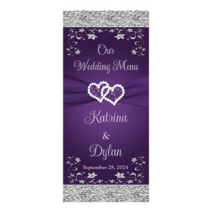 Menú Boda Purple, Gray Love Heart