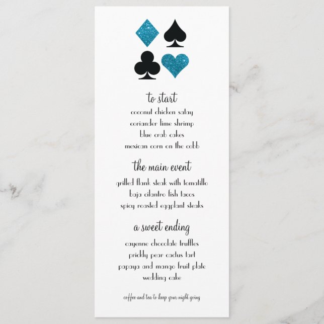 Menú Boda Purpurina azul de destino de Las Vegas (Anverso)
