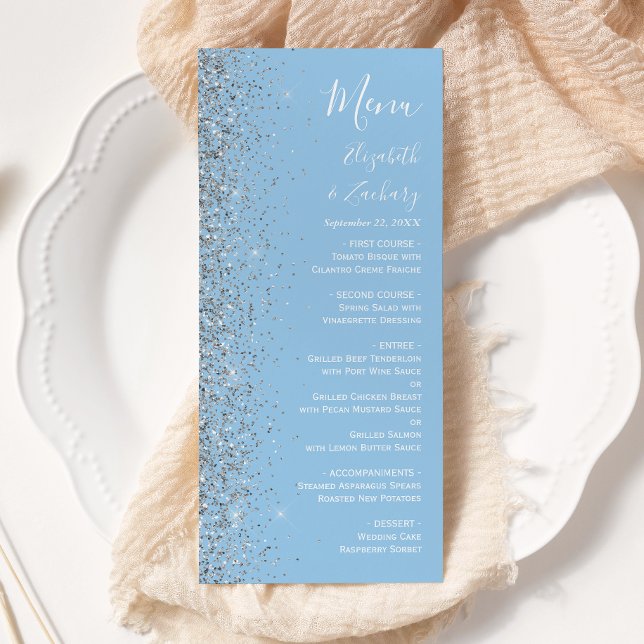 Menú Boda Purpurina pastoral moderno bebé azul plateado (Subido por el creador)