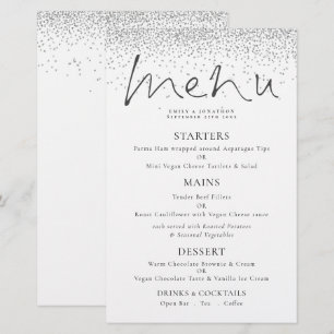 Menú Boda Purpurina plateado con guión elegante de