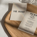 Menú Boda quirky con retro de tarta de mano moderna<br><div class="desc">Un colorido menú retro funky moderno para la cena boda blanco y negro. Que presenta diseño de plantillas de moda de fondo lechoso cremoso y tipografía escrita a mano negra. Con pastel dibujado a mano. Una perfecta y a juego con la suite.</div>