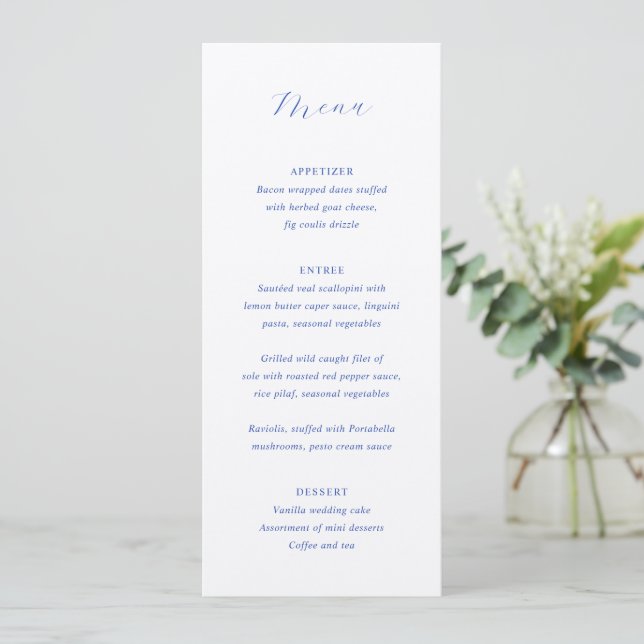 Menú Boda Real Azul Tradicional Elegante (Anverso de pie)