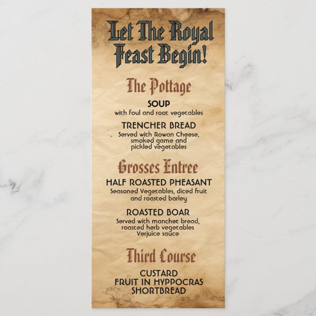 Menú Boda Real Renacimiento Medieval (Anverso)