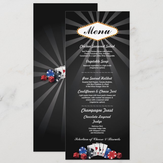 Menú Boda Recepción Tarjeta de Casino Las Vegas (Anverso / Reverso)