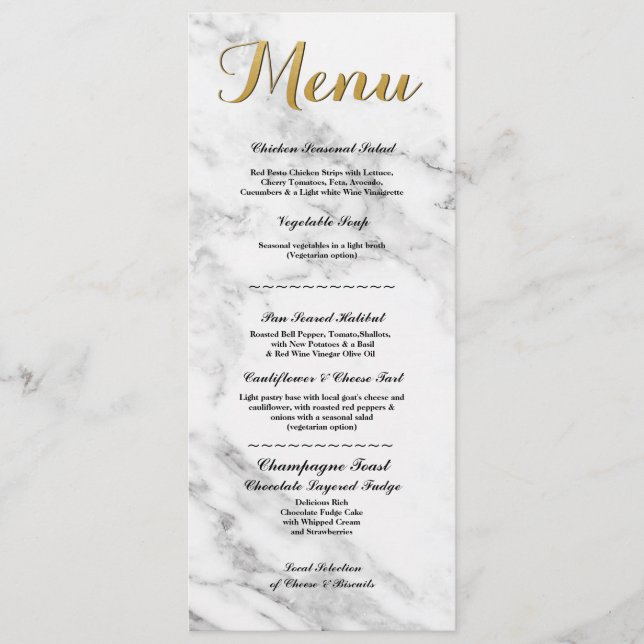 Menú Boda Recepción Tarjetas Art Deco Mármol Dorad (Anverso)