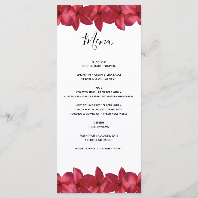 Menú Boda Red Plumeria Frangipani (Anverso)