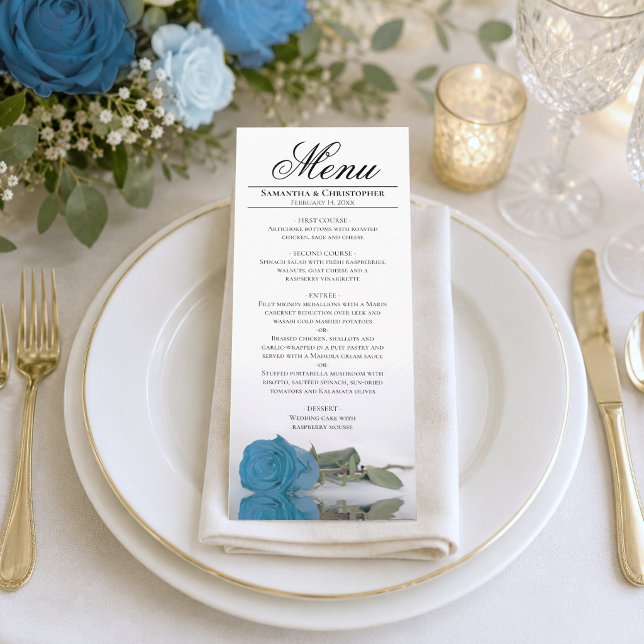 Menú Boda Reflejos de Rosa Azul Turquesa Elegante (Subido por el creador)