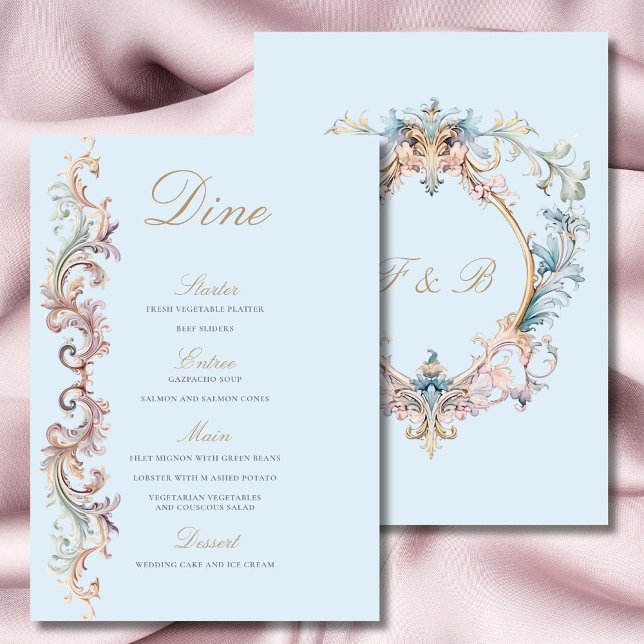 Menú Boda Regency Era Escudo Barroco Azul (Subido por el creador)