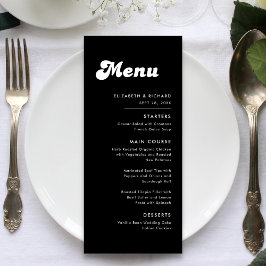 Menú Boda Retro con Estilo en Blanco y Negro
