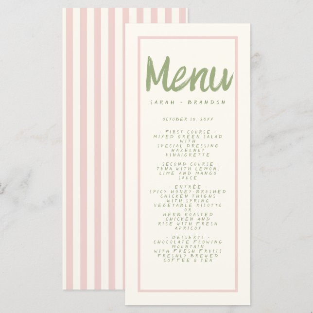 Menú Boda retro de escritura a mano de Pastel (Anverso / Reverso)