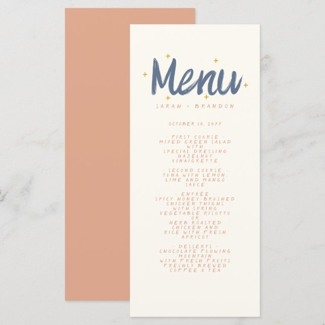 Menú Boda retro de escritura a mano de Pastel (Anverso / Reverso)