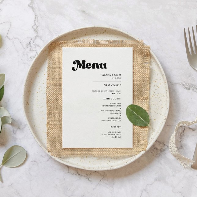 Menú Boda retro elegante en blanco y negro (Subido por el creador)