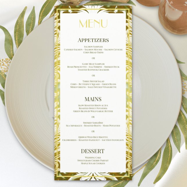 Menú Boda Retro Gold Green Damask (Subido por el creador)