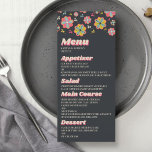 Menú Boda Retro Groovy de Flower Power 70<br><div class="desc">Celebre con estilo con estas tarjetas de boda de estilo retro de los años 70. Este diseño es fácil de personalizar con la redacción de su evento especial y sus invitados estarán encantados cuando vean estos fabulosos menús. Se pueden encontrar elementos coincidentes en la colección.</div>