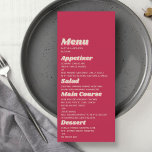 Menú boda Retro Groovy Viva Magenta de los años 70<br><div class="desc">Celebre con estilo con estas tarjetas de boda de estilo retro de los años 70. Este diseño es fácil de personalizar con la redacción de su evento especial y sus invitados estarán encantados cuando vean estos fabulosos menús. Se pueden encontrar elementos coincidentes en la colección.</div>