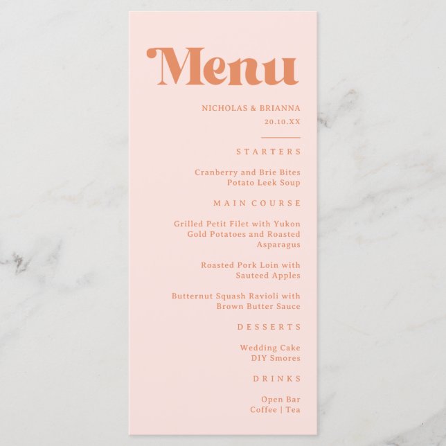 Menú Boda Retro Melocotón y Crema (Anverso)