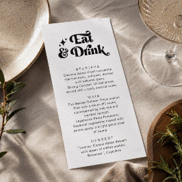 Menú Boda Retro Moderna Comer y Beber en Blanco y Negro