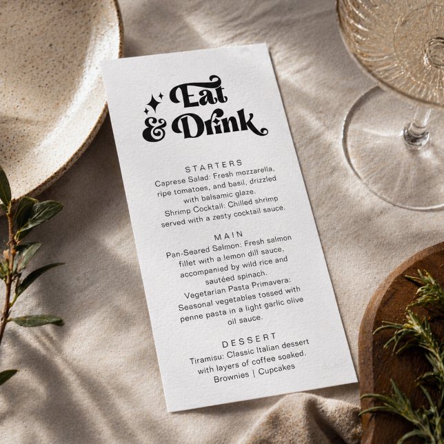 Menú Boda Retro Moderna Comer y Beber en Blanco y Negro (Subido por el creador)
