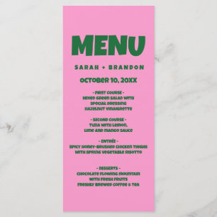 Menú Boda retro negrita verde rosa