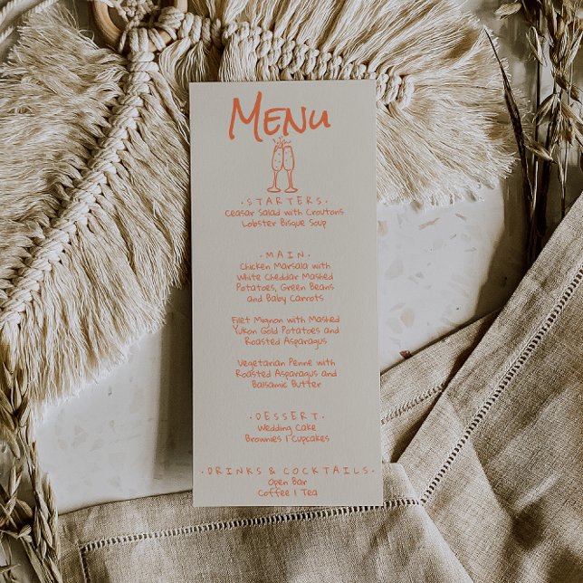 Menú Boda Retro Quirky Coral Dibujada a Mano (Subido por el creador)