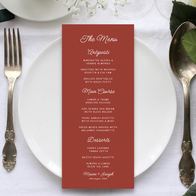 Menú Boda Retro Rojo y Blanco (Retro red and white wedding menu creates a nostalgic feel for your reception tables.)