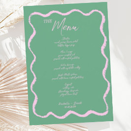 Menú Boda Retro Squiggle Pink and Green Handwriter