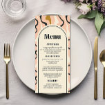 Menú Boda Retro Swirl Arch Pink Black Gold Cream<br><div class="desc">El "Retro Swirl Arch Boda Menu" es una pieza de buen gusto que combina sin esfuerzo las artes culinarias y visuales. El hotel cuenta con un entorno elegante, en el que se mezclan suaves movimientos retro en una sofisticada paleta de colores rosa, negro, dorado y crema, con una moda y...</div>