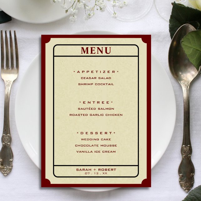 Menú Boda Retro Ticket Stub 5x7 (Retro Ticket Stub 5x7 Wedding Menu)