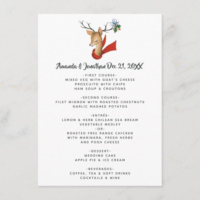 Menú Boda Retro Vintage Reindeer Navidades (Anverso)