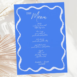 Menú Boda retro Wavy Squiggle Blue Handwriter